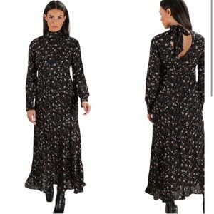 IRO Black Floral Long Sleeve Midi Dress